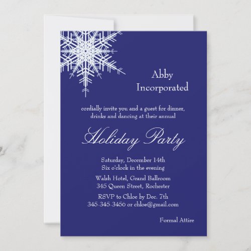 A Blue Holiday Offset Snowflake Invitation