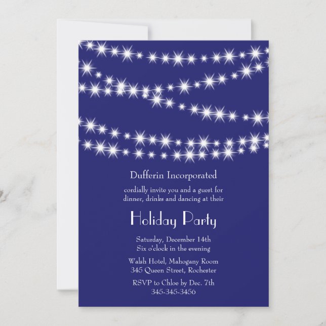 A Blue Holiday Twinkle Lights Invitation (indigo) (Front)