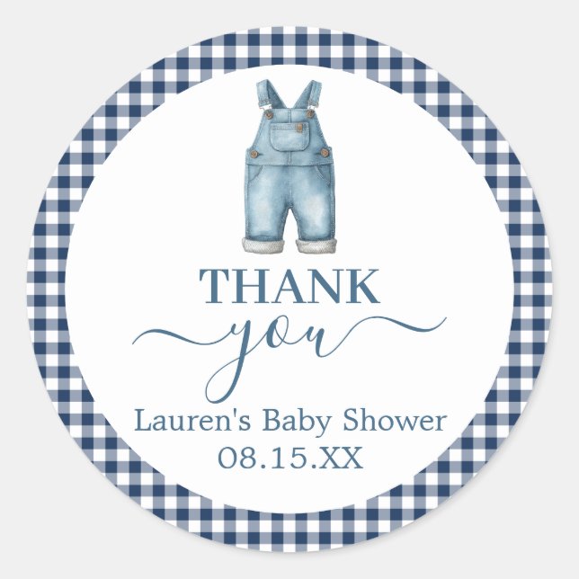 A Blue Jeans Baby Shower Round Sticker (Front)