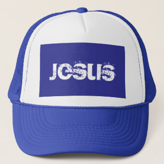 A Blue Jesus Trucker Hat