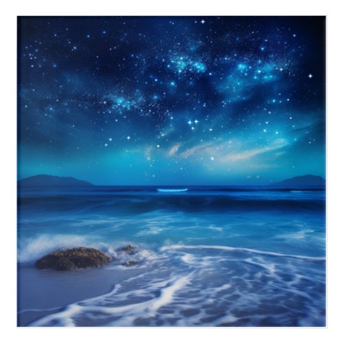 A blue ocean journey beneath a starry sky acrylic print