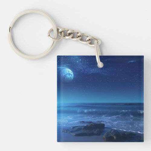 A blue ocean journey beneath a starry sky keychain