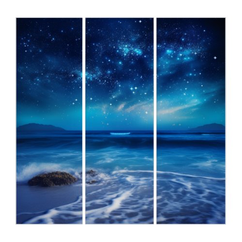 A blue ocean journey beneath a starry sky triptych