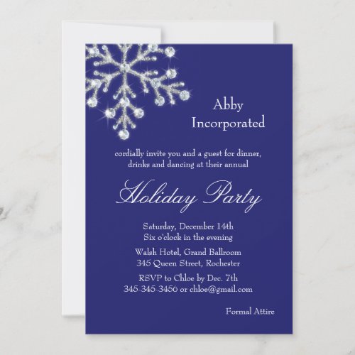 A Blue Offset Crystal Snowflake Holiday Invitation