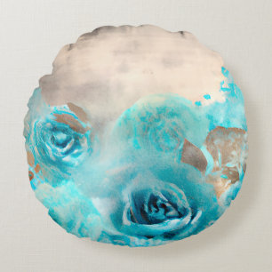 A Blue Shabby Chic Ephemera Design Series 7 Round Pillow