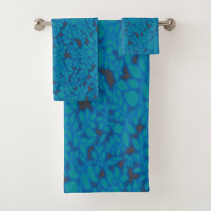 A blue wrapping paper with a creative arts pattern bath towel set