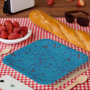A blue wrapping paper with a creative arts pattern plates