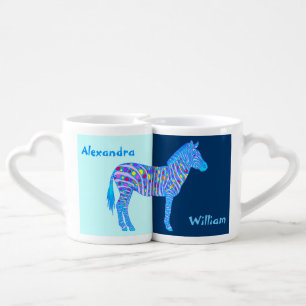 A Blue Zebra Dots Stripes Colorful Safari Pop Art Coffee Mug Set