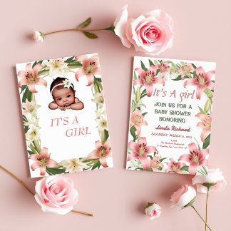 A blush pink floral lace baby shower invitation fo