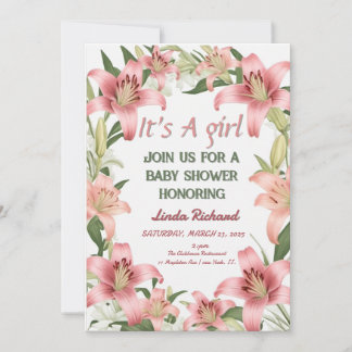 A blush pink floral lace baby shower invitation. invitation