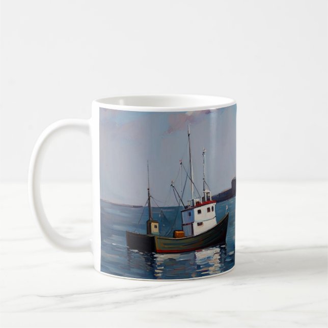 A Boat On The Harbor Coffee Mug (Left)