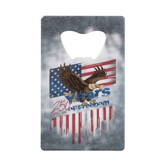 A bold illustration of an american eagle credit card bottle opener (Front)
