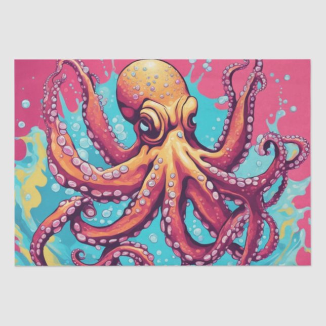 A Bold Pop Art Octopus Decoupage Design Tissue Paper (Front)