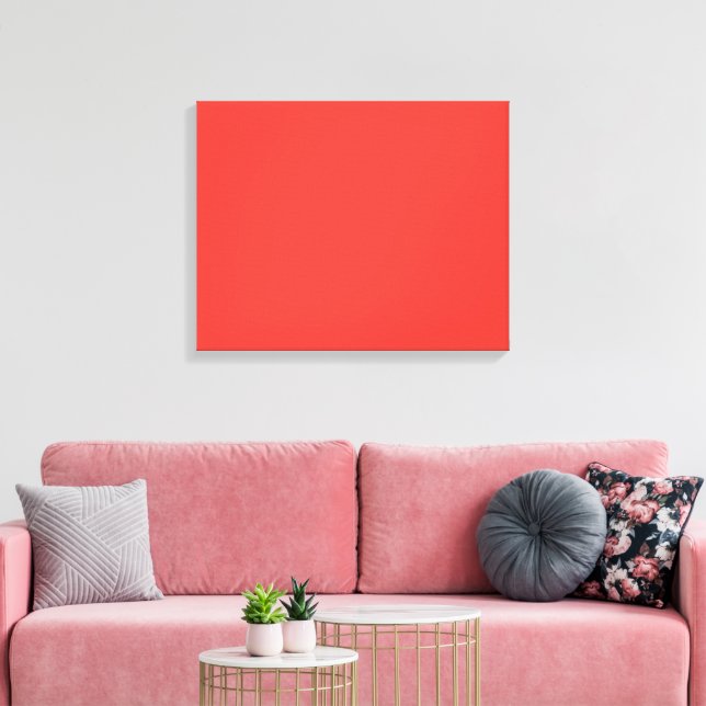 A bold red square surrounded by a crisp white bord canvas print (Insitu(LivingRoom))