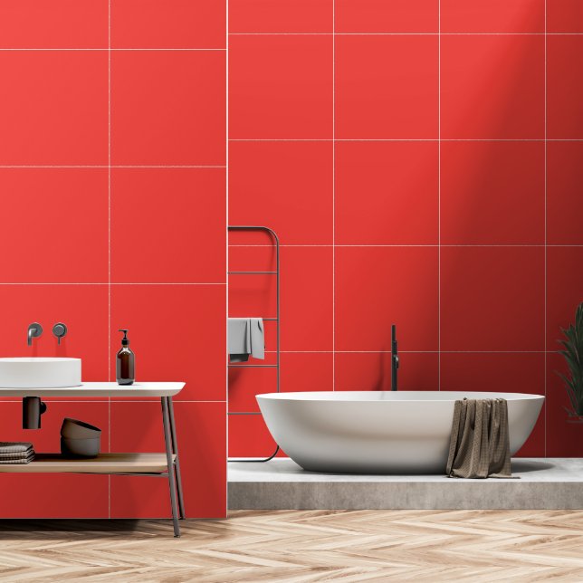 A bold red square surrounded by a crisp white bord wallpaper  (Bathroom)