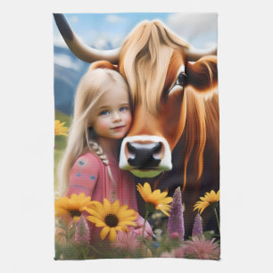 **"A Bond of the Highlands: A Child and Her Cow"** Kitchen Towel