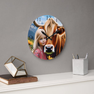 **"A Bond of the Highlands: A Child and Her Cow"** Large Clock