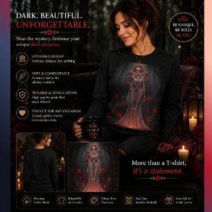 A bony girl wears a wedding dress in a forest. T-Shirt