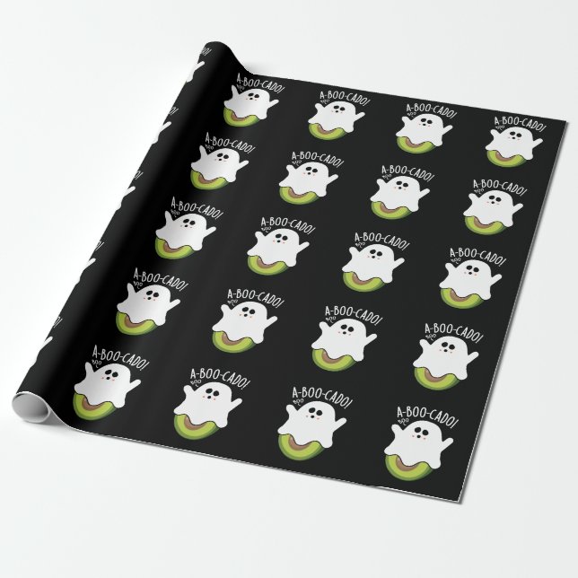 A-boo-cado Funny Avocado Pun Dark BG Wrapping Paper (Unrolled)