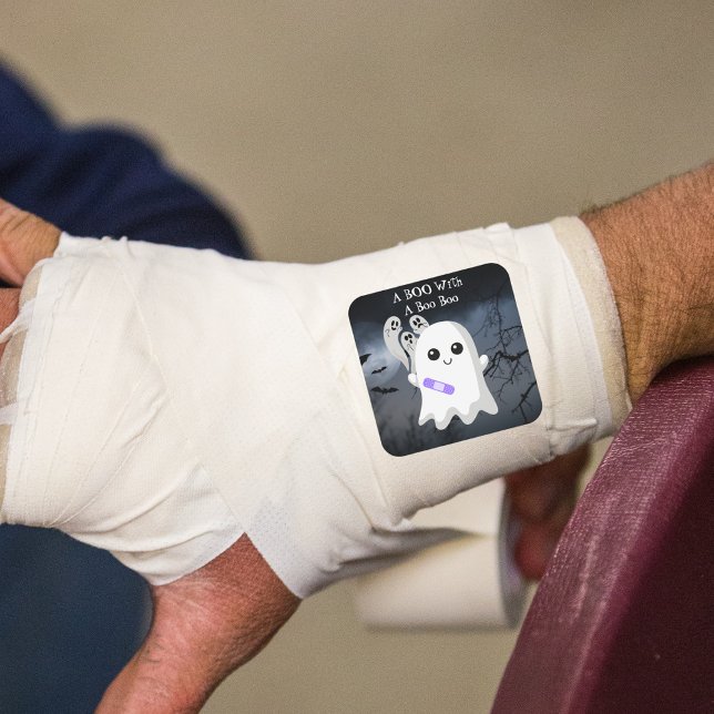 A BOO with a Boo Boo Halloween Ghost Square Sticker (A Boo with a Boo Boo funny Halloween desing)