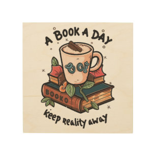 A book a day keep Reality away Wood Wall Art