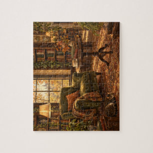 A Book and a Quiet Cup Cozy Reading Nook Jigsaw Puzzle