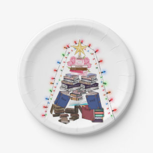 A book Christmas tree and lights for readers Paper Plates