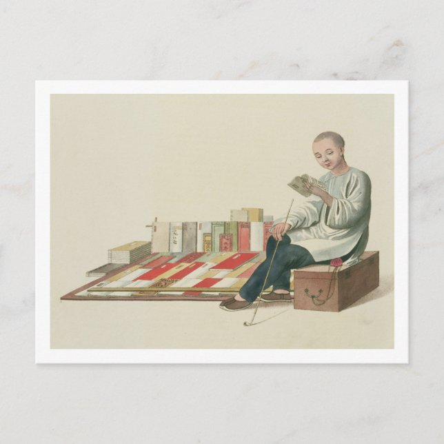 A Bookseller, plate 6 from 'The Costume of China', Postcard (Front)