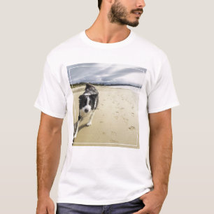 A Border Collie Dog Running On The Beach T-Shirt