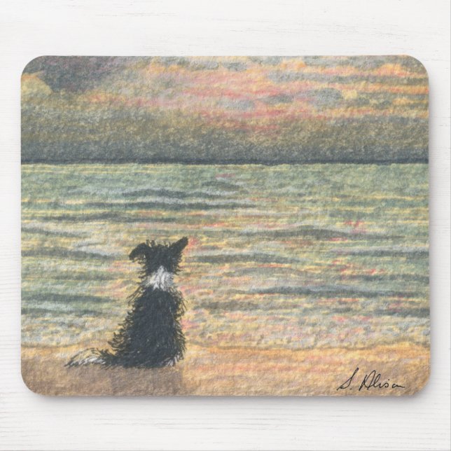 A Border Collie dog says hello to the morning Mouse Pad (Front)