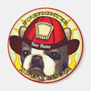 A Boston Terrier Firefighter Magnet