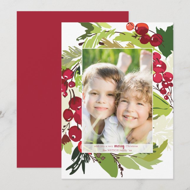 A Botanical Christmas Holiday Flat Card (Front/Back)