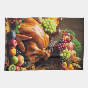 A Bountiful Harvest Feast Kitchen Towel