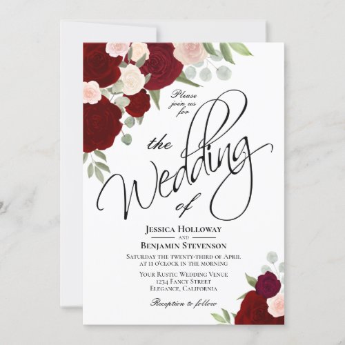 A Bounty of Roses Elegant Watercolor Boho Wedding Invitation
