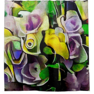A bouquet of beautiful flowers in a modern style a shower curtain