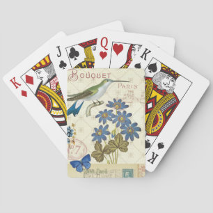 A Bouquet of Blue Flowers, Birds and Butterflies Poker Cards