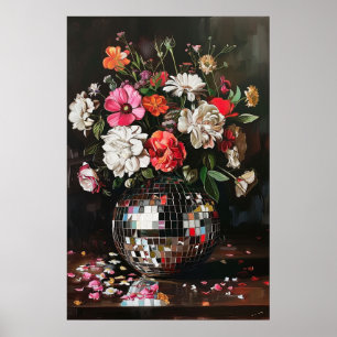 A Bouquet of Flowers in a Disco Ball Vase Vintage Poster