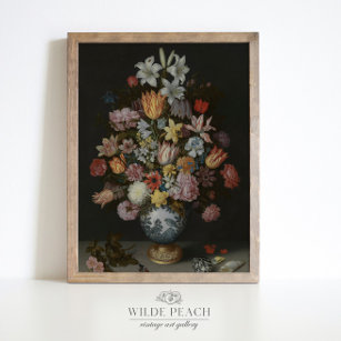 A Bouquet of Flowers in a vase vintage painting Poster