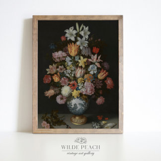 A Bouquet of Flowers in a vase vintage painting Poster