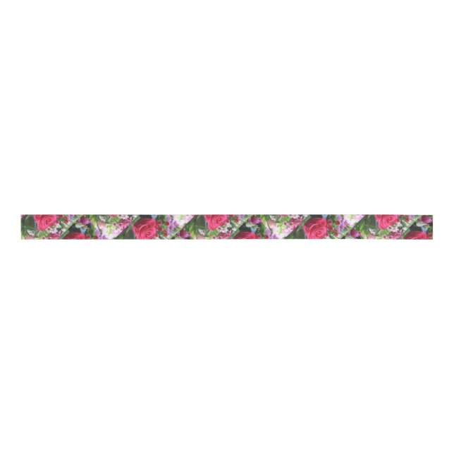 A Bouquet of Flowers Including Red Roses  Grosgrain Ribbon (Front)