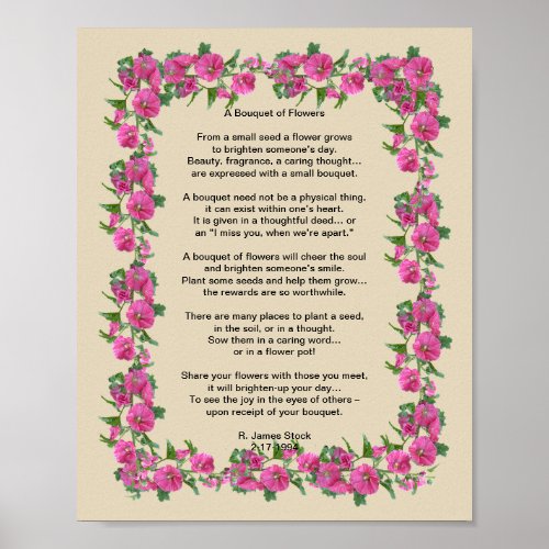 A Bouquet of Flowers Poem on an 8x10 poster