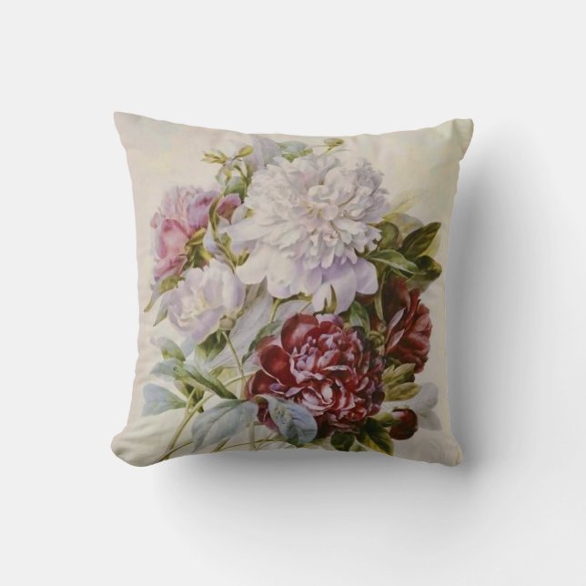 A Bouquet of Peony Flowers by Pierre Redoute Throw Pillow (Front)