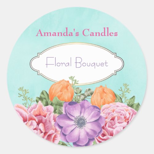A Bouquet of Watercolor Flowers Candle Scent Classic Round Sticker