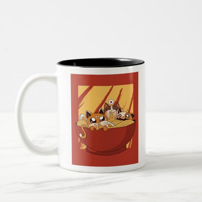 A Bowl Full of Noodles and Kittens Two-Tone Coffee Mug (Left)