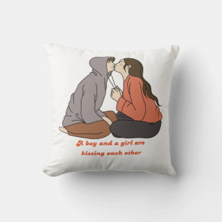 A boy and a girl are kissing each other throw pillow