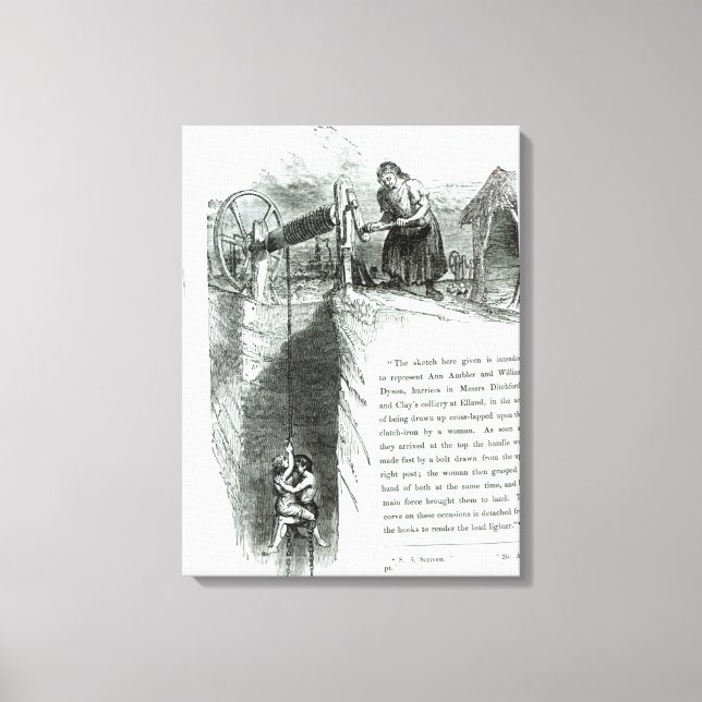 A boy and girl being wound up a mine shaft canvas print (Front)
