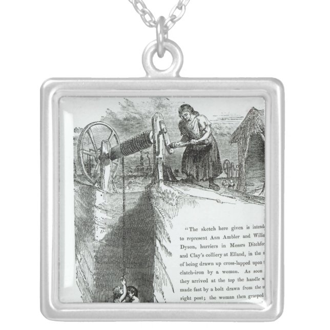 A boy and girl being wound up a mine shaft silver plated necklace (Front)