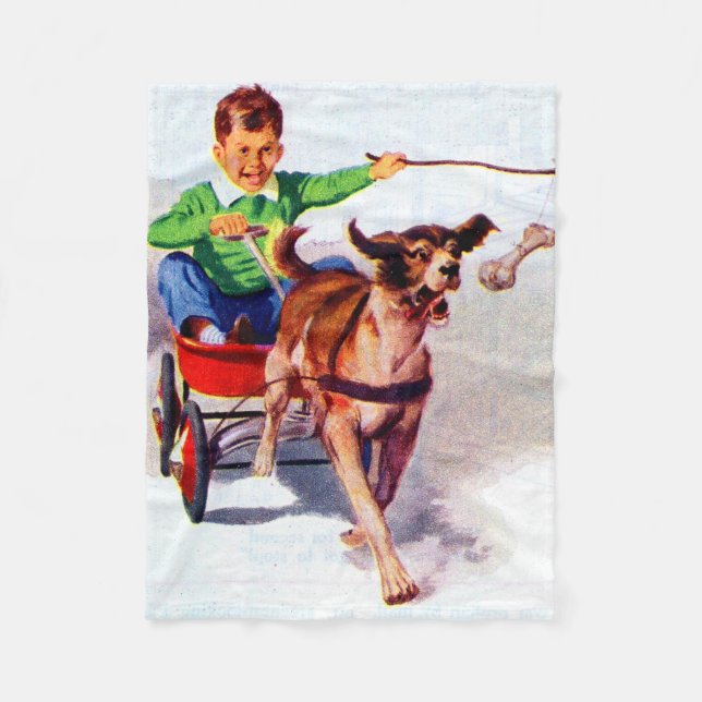 A boy and his dog cart fleece blanket (Front)