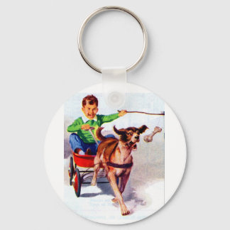 A boy and his dog cart keychain
