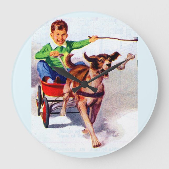 A boy and his dog cart large clock (Front)